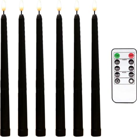 6-teiliges Set schwarzer, flammenloser, flackernder Spitzkerzen mit 10-Tasten-Fernbedienung und Timer, batteriebetriebene LED-Kronleuchter-Fensterkerzen