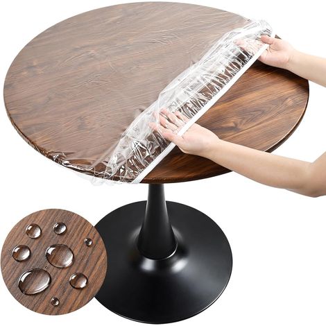 Nappe ronde transparente - Résistante aux intempéries - En toile cirée TPU - Ronde avec élastique - Film de table transparent lavable (90 cm) (1/5)