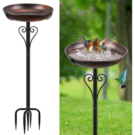 1 Bain d'oiseaux, métal robuste, finition cuivre vintage, support 5 pieds, décoration jardin extérieur (1/5)