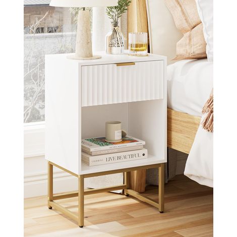 Table de Chevet avec tiroir, Table d’appoint de 40 cm de Large avec Grand Compartiment, Table de Nuit Moderne pour Chambre, Salon ou Bureau (40 x 30 x 60 cm, Finition Blanche Striée) (1/5)