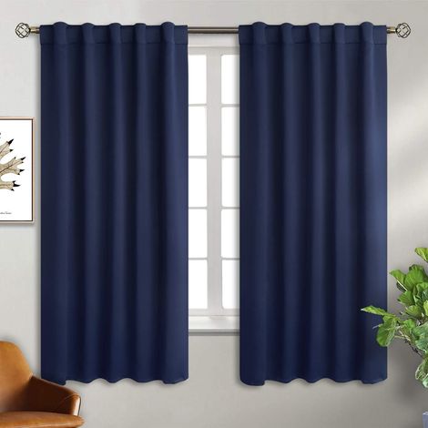 Rideaux occultants pour salon et chambre – isolation thermique, 106 x 160 cm – 2 panneaux – Bleu marine (1/5)