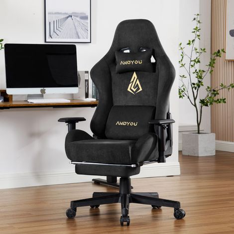 Chaise gaming respirante ANDYOU avec repose-pieds, réglable et pivotante, noire Chaise gaming respirante ANDYOU avec repose-pieds, réglable et pivotante, noire