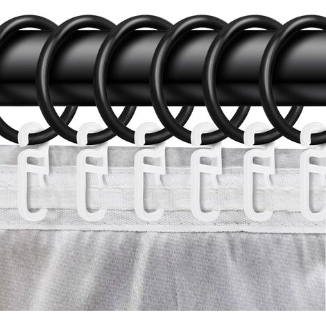 70pcs Anneaux de Rideau Noirs en Plastique et Crochets de Rideau,30mm Diamètre Intérieur pour Rideaux de Douche,Rideaux du Sol au Plafond (Noir) (1/5)