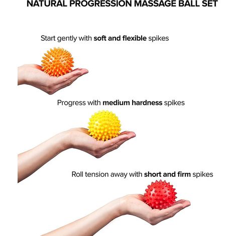 Balles de massage à picots pour les pieds, le dos et les muscles - Ensemble de 3 rouleaux de massage à picots, de consistance souple à ferme, pour la fasciite plantaire, la thérapie des points de décl