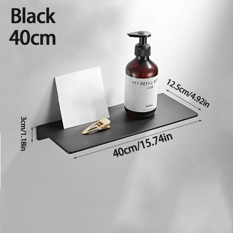 Étagère murale flottante en métal noir (40 cm) - Petite étagère murale en métal, étagère flottante noire, petite étagère de salle de bain, étagères d'exposition pour le rangement mural (1/5)
