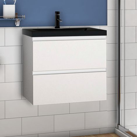 Waschtisch mit Unterschrank 60 cm Badmöbel Set mit Waschbecken Schwarz Gäste WC Weiß Matt