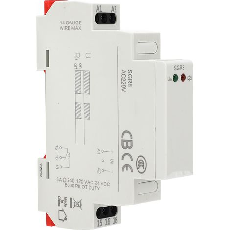 Hilfsrelais 16A/5A, 12-240V AC/DC, mit LED-Anzeigeleuchte für Sicherheitseinrichtungen. (1/5)