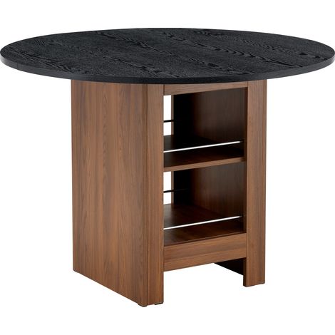 CAIziTable à manger ronde moderne avec étagère de rangement, veinure du bois noyer et cadre en métal, diamètre 100 cm, pour 2 à 4 personnes, idéale pour la cuisine, la salle à manger et les petits esp (1/4)