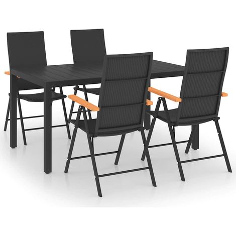 Ensemble Table et Chaise de Jardin 5 pcs - Ensemble de salle à manger de jardin 5 pcs Noir et marron BV714498 - BonneVie (1/5)
