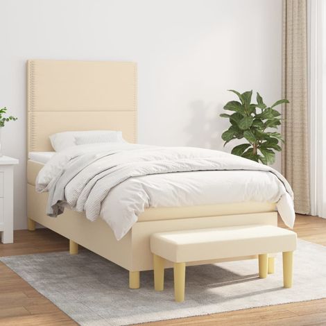 Cama box spring con colchón tela color crema 90x200 cm vidaXL (1/5)
