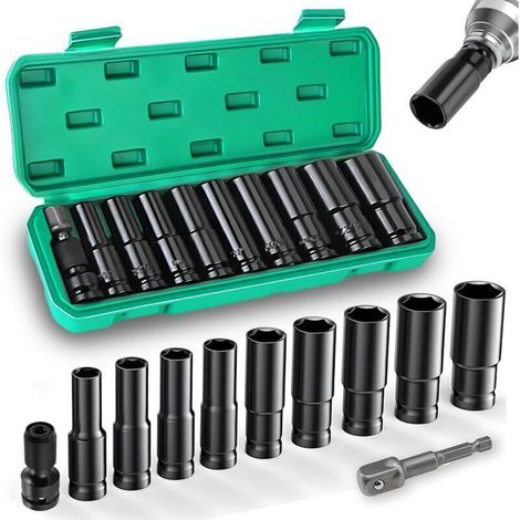 Coffret de 11 douilles à choc 1/2 – Tailles 10-24mm – Acier haute qualité – Conception 6 points pour réduction de glissement (1/5)