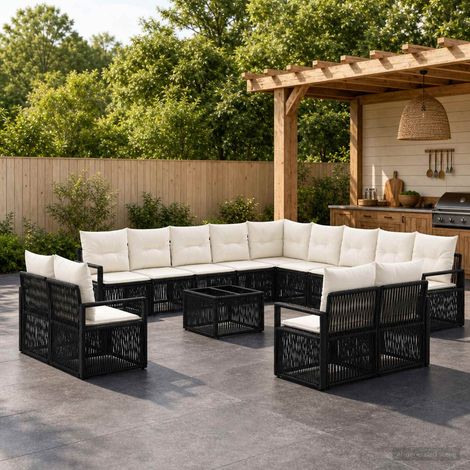 vidaXL Ensemble de canapé de jardin 14 pcs Noir polyrotin (1/5)