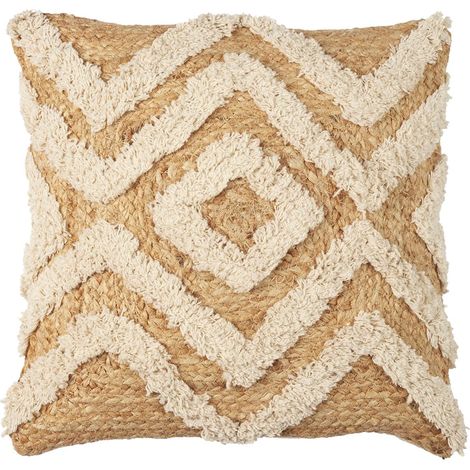 Coussin Tufté en Jute et Coton Beige 40x40cm Déhoussable (1/4)