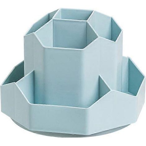 Organiseur de bureau à 9 emplacements pour crayons et stylos, pivotant à 360 degrés (bleu) (1/5)