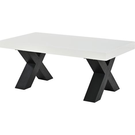 Table basse rectangulaire design en MDF blanc brillant avec pieds noirs en X 100x50x40 cm (1/5)