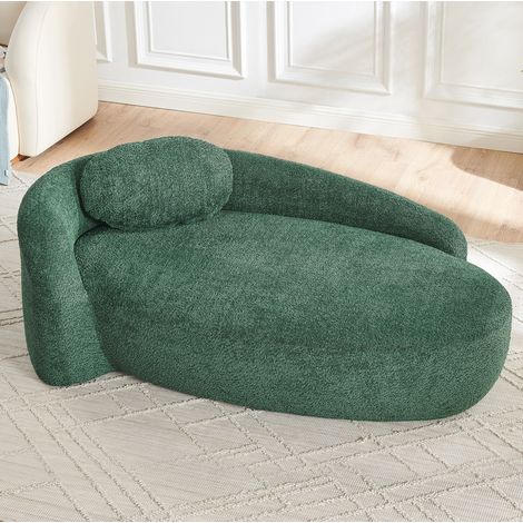 Canapé compact vert en tissu teddy, design arrondi et assise moelleuse,170x96x62 cm (1/5)