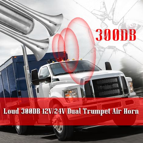 Klaxon à air double trompette 300DB, Kit universel de klaxons de camion, haut-parleur Super fort pour voiture, camionnette, bateau, pick-up automobile 12V 24V (bouteille vide) (1/5)