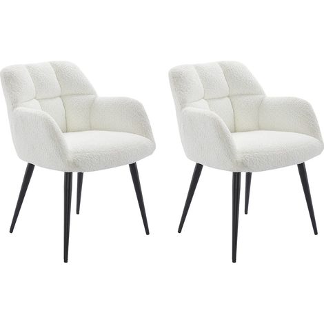 Lot de 2 chaises avec accoudoirs - Tissu bouclette et métal noir - Blanc - PEGA de Pascal MORABITO (1/5)