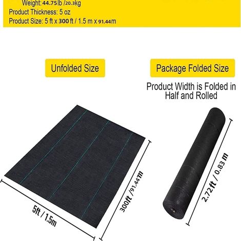 Maille anti-mauvaises herbes – Protection durable pour jardin et pelouse, géotextile résistant et perméable, 1,52 x 91,4 M (1/5)