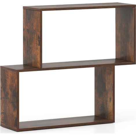 Geometrisches 3-stöckiges Bücherregal aus Holz mit Würfelablagen, Braun