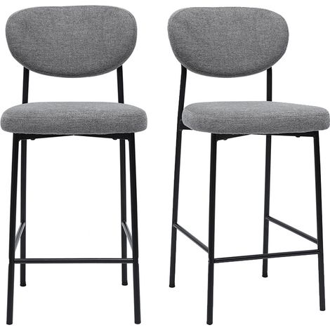 Taburetes de bar fijos de tela con efecto terciopelo texturizado de color gris claro H65 cm (juego de 2) BREKA