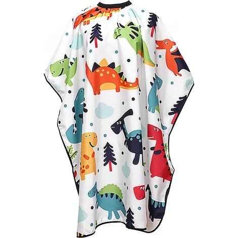 Capa de peluquería infantil, capa de peluquería impermeable con cierre de broche, capa de peluquería infantil con estampado de dinosaurios de dibujos animados para niños y niñas.