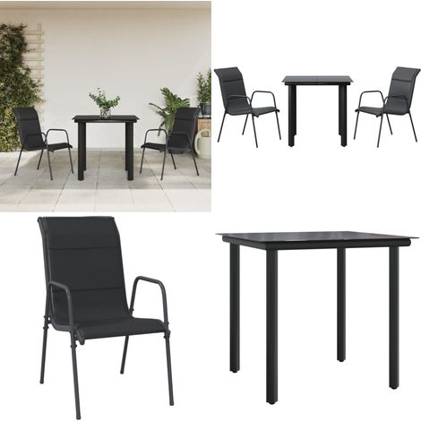 Ensemble à manger de jardin 3 pcs noir textilène et acier - Fauteuil de jardin - Table de jardin (1/5)