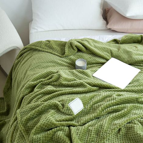 Couverture Rafraîchissante Jacquard Maille Polaire Lait - Plaid Frais Été pour Canapé, Bureau ou Sieste 100x120cm Vert