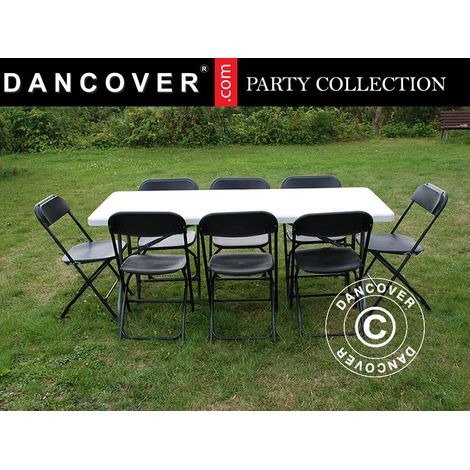 Party-Paket, 1 Klapptisch (180cm) + 8 Klappstühle, Hellgrau/Schwarz - Dancover