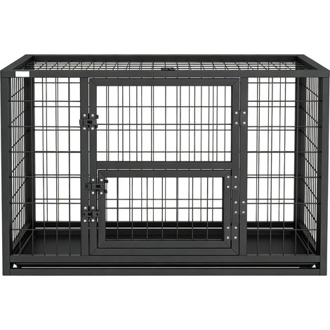 Gabbia per cani in acciaio nera 94 x 60 x 64 cm con tetto apribile e porta per il cibo (1/5)