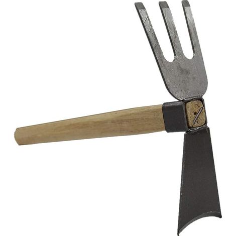 Dual-Use-Hacke mit kurzem Holzgriff, Kohlenstoffstahl, kleine landwirtschaftliche Hacke mit Absturzsicherung, Hacken, Gemüsegarten, Gartenarbeit und Gartengeräte