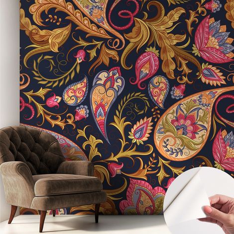 Papier peint adhésif autocollant pour salon chambre à coucher peint imprimé pour mur Paisley coloré 250x250 cm (1/5)