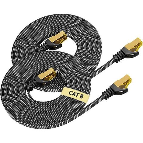 Câble Ethernet Cat 8 KAL-2 m,2 pièces,tressé plat,LAN 40 Gbps,2000 MHz,Rj45 STP,haut débit,pour modem,routeur,PC,TV (1/5)