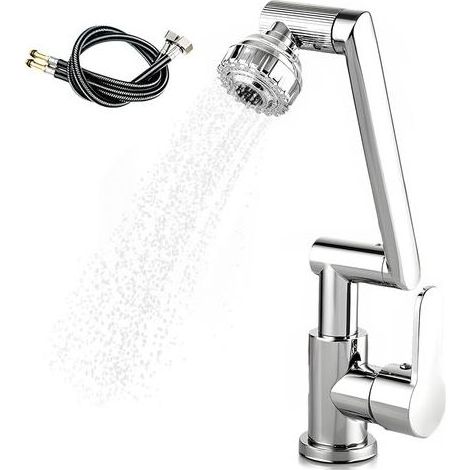 Robinet Cuisine, Robinet Cuisine Douchette, Régulateur de Jet de Robinet 1080°, 2 Modes de Jet, Robinet Mitigeur Avec Tuyau de Raccordement Eau Chaude/Froide de 60 Cm - Argent