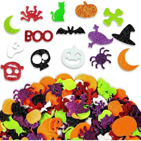 Halloween Aufkleber 500 Stück Schaumstoff Glitzer Fledermaus Spinne Kürbis für Basteln Deko