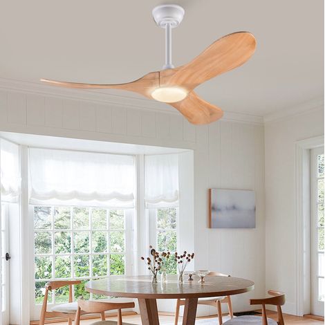REDOM Deckenventilator mit Beleuchtung, Fernbedienung, 6 Stufen, reversibler DC Motor, Massivholz, Naturweiß (1/5)