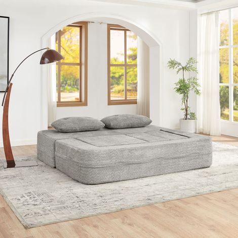 Canapé-lit modulable Cloud gris clair fauteuil convertible lit d'appoint canapé de sol poches latérales téléphone télécommande