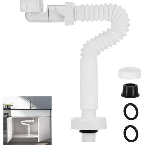 Siphon Lavabo de 1 1/4", Tuyau de Vidange Flexible Extensible de 320-780mm, Anti-Odeurs Siphon Evier Cuisine, Tuyau de Vidange Remplaçable, Syphon Lavabo Salle de Bain Économiseur d'espace (1/5)