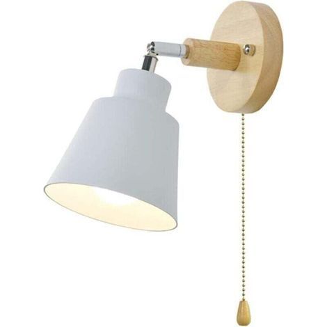 Lampe Murale Bois Interieur avec Interrupteur, Applique Murale Aluminium Rotatif pour Bar, Chambre à Coucher, Cuisine, Restaurant, Café, Couloir, E27,Blanc (1/4)