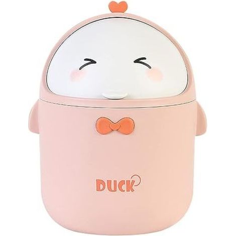 (Pink) Mini-Tischmülleimer mit Deckel, tragbarer Mülleimer im Cartoon-Stil, Büromülleimer, kleiner Badezimmermülleimer, für Schlafzimmer, Büro, Wohnzimmer - Crezuo