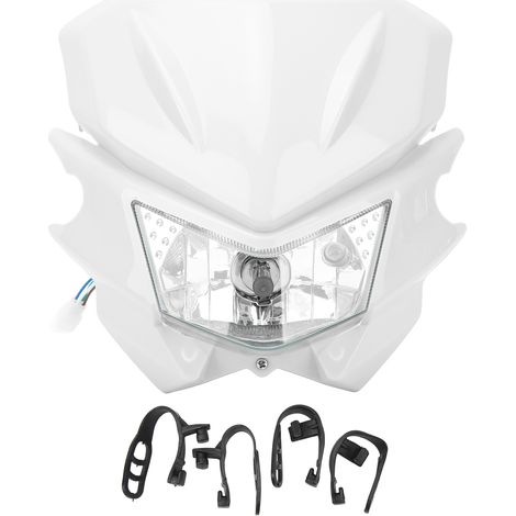 GARRYFIZH Phare avant moto H4 avec interface LED étanche et feux de jour (DRL) pour KLX 110 125 150 230 250 300 450R CRF WRF DC12V Blanc