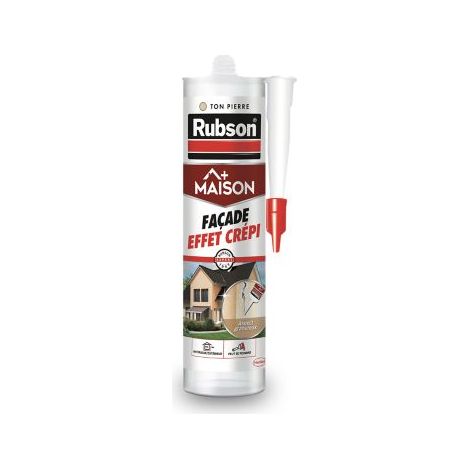 Rubson Mastic Maison pour façades effet Crépi, mastic acrylique pour joint, raccordement et rebouchage de fissures sur supports recouverts de crépi, aspect granuleux, coloris ton pierre, Cartouche de