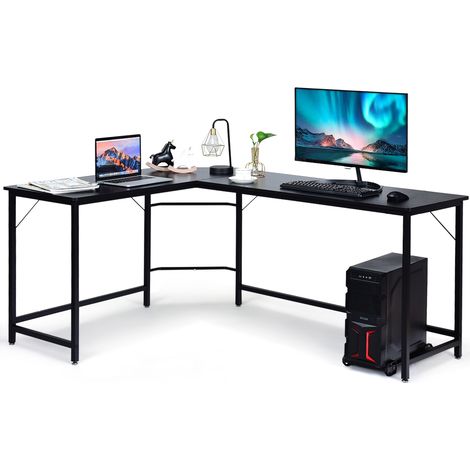 Scrivania ad angolo a forma L per ufficio, Tavolo ampio per computer in legno da casa 168x125x74cm Nero (1/4)
