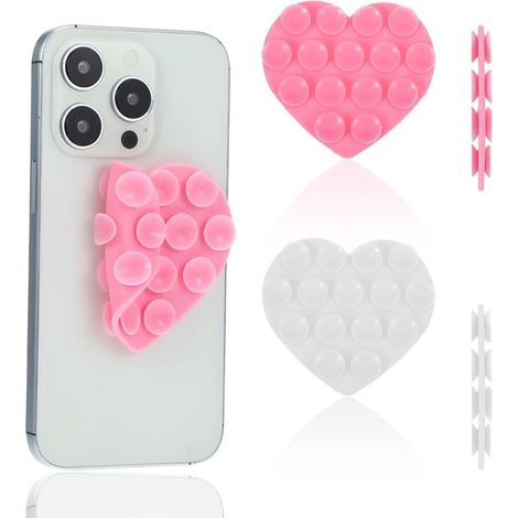 Custodia per telefono in 2 pezzi con ventosa, ventosa a forma di cuore, ventosa bifacciale, impugnatura in silicone per il retro dei dispositivi mobili (1/5)