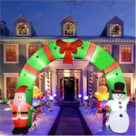 Arco inflable navideño iluminado de 3 metros, arco inflable de Papá Noel y muñeco de nieve para interiores y exteriores, decoraciones navideñas, luces LED incorporadas, grande (1/5)