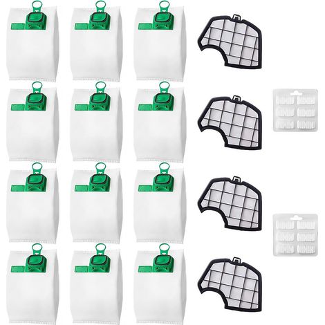 Lot de 12 sacs pour Folletto Vorwerk Kobold VK140 VK150 FP140 FP150 avec 4 filtres, kit d'accessoires pour aspirateur Vorwerk Kobold (1/5)