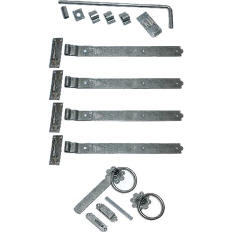 18 Inch Double Gate Fittings Set Hook & Band Hinge, Latch, Drop Bolt - Galvanised