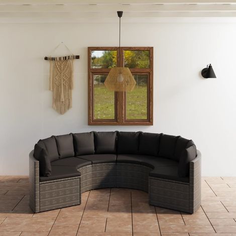 6-tlg. Garten-Sofagarnitur mit Auflagen Poly Rattan Grau