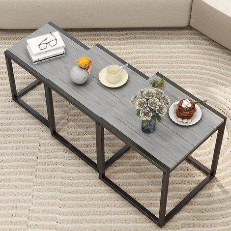 Lot de 3 tables gigognes en bois - Tables basses empilables pour le salon - Gris (1/5)