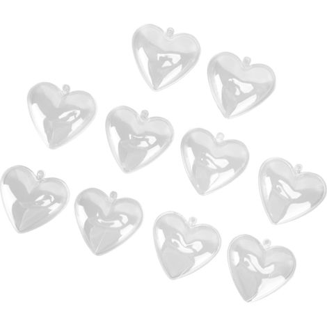 Set mit 5 großen, gefüllten, durchsichtigen, herzförmigen Kunststoffkugeln für Hochzeiten und Weihnachten (1/5)